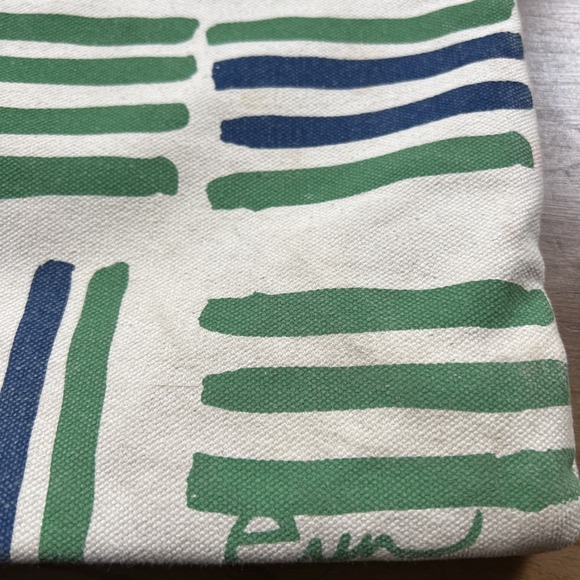 ANTHROPOLOGIE ERIN FLETT CANVAS BAG IVORY Green Blue Leather Double Strap - Picture 5 of 14